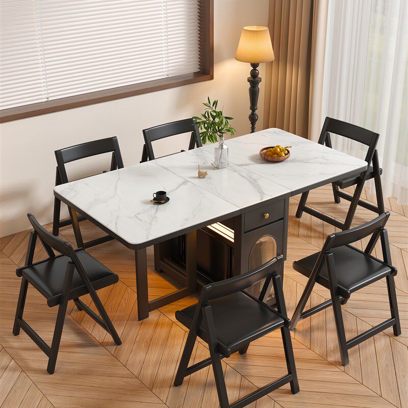 法国覆古实木板岩k折叠餐桌家庭小公寓可移动多功能折叠可移动餐