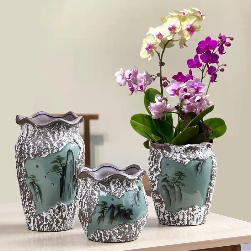 紫砂窑变多肉花盆创意手绘陶瓷复古家用大口径兰花蝴蝶兰绿植盆景