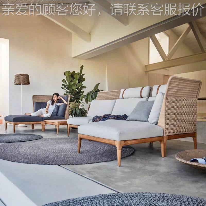 北欧庭院别墅户外手藤编休闲沙 发全柚木 户449工绳编外实木沙发,住宅家具,户外沙发,淘宝优惠券,粉丝福利购,淘宝优惠卷