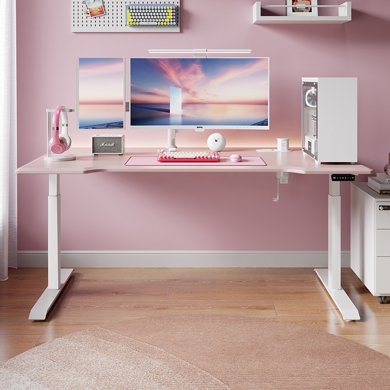 普格瑞司U8pink电动升降桌粉色电脑桌书桌少女女生书桌游戏电竞桌