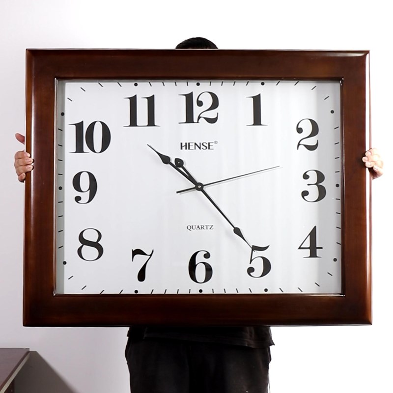 客厅加大方形挂钟酒店大堂大号石英钟高清大数字实木时钟HW.30-XL