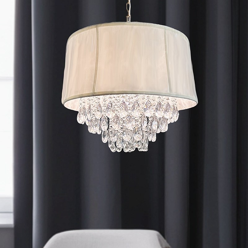 SY浪漫雨滴水晶吊灯轻奢t欧法式现代百搭款柔光灯罩公主房间卧室
