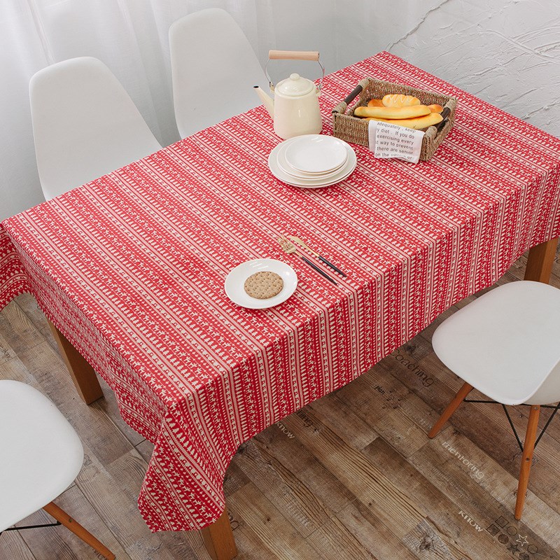 圣诞树布艺棉麻餐厅桌布家用方形北欧电视柜茶几台X布小清新盖巾
