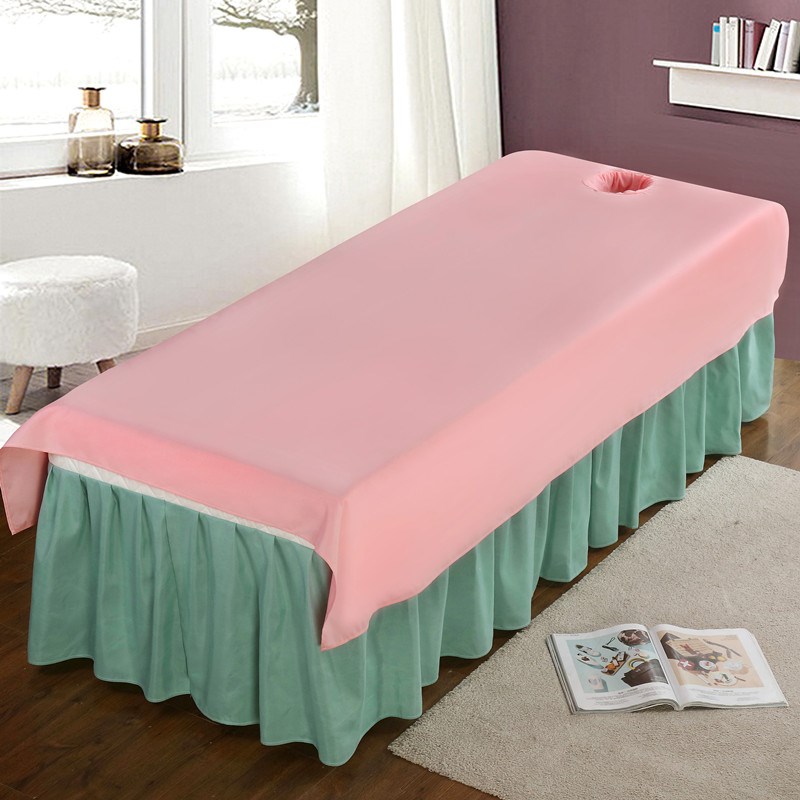 美容床罩四件套美容院推s拿按摩理疗纹绣床专用亲肤棉床单带洞定