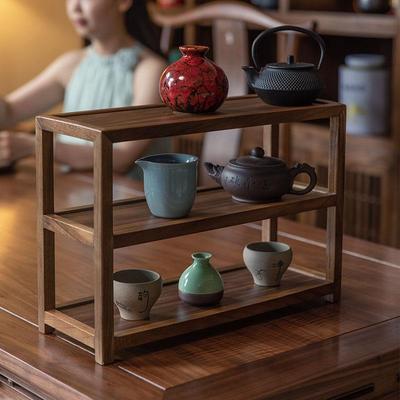 黑胡桃木茶具置物架茶杯架子茶壶收纳架摆放架中式茶桌置物博古架