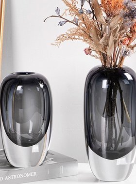 包邮简约现代水晶玻璃花器圆润厚重样板房装饰玄关餐厅家居软装饰