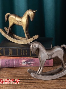 木偶摇摇马欧式复古桌面做旧摆件 马到成功家居装饰木质工艺品
