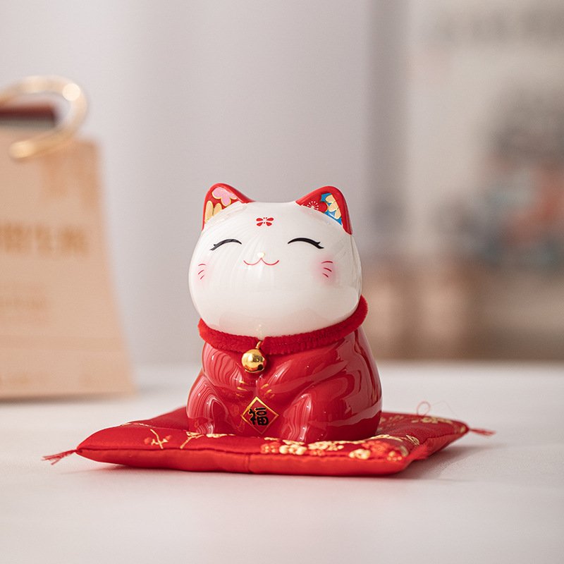 招财猫摆件陶瓷存钱罐迷你可爱桌面装饰品创意礼品店铺开业前台