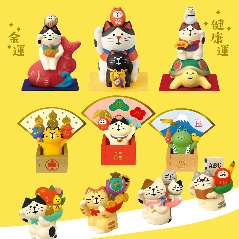 日式zakka杂货福重叠招财猫开业祝福开运礼物桌面摆件工艺品树脂