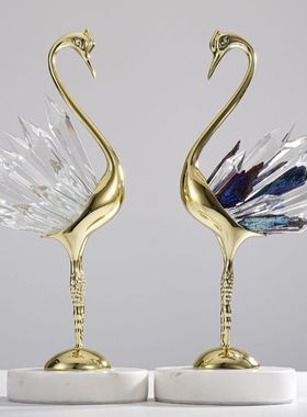 天鹅创意摆件情侣家居客厅轻奢桌面装饰品水晶高档卧室玄关现代酒
