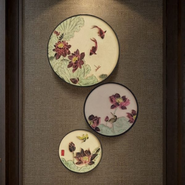 中国风荷花组合挂件壁饰背景墙立体浅浮雕装饰画玄关客厅酒店茶室图片