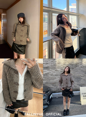 Fallinyue 伦敦西区 质感加分软糯皮带扣保暖毛衣女翻领开衫上衣