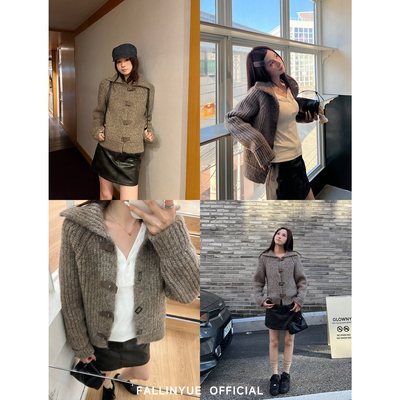 Fallinyue 伦敦西区 质感加分软糯皮带扣保暖毛衣女翻领开衫上衣