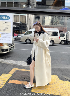 Fallinyue 高智lady清冷白月光秀场典藏飘带风衣女高级感长款外套