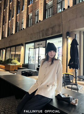 Fallinyue 周末画报 100羊毛金属扣慵懒感毛衣开衫女圆领宽松上衣