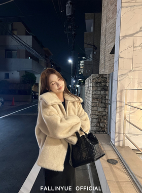 Fallinyue 鎏金新贵 翻领仿水貂毛环保皮草外套软糯短款毛毛外套
