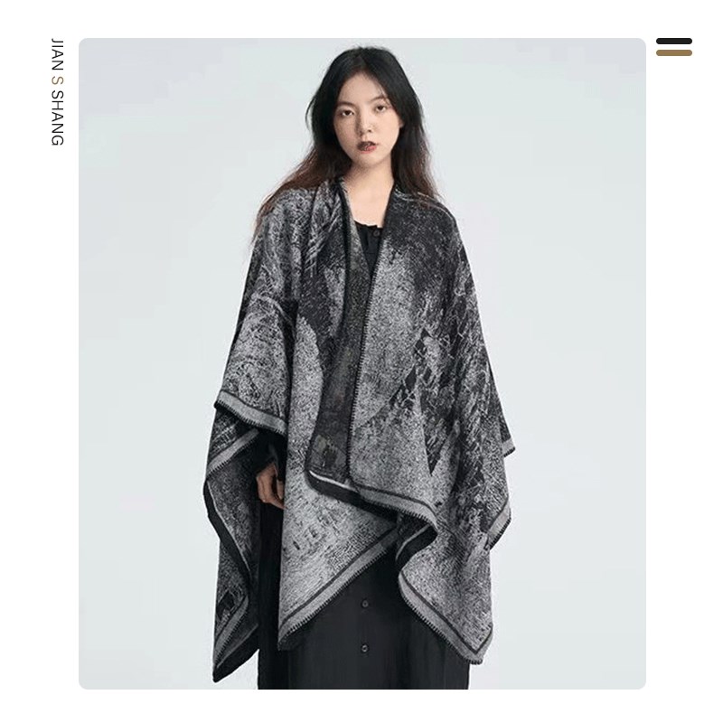 新款国风披肩女斗篷外搭水墨画中式高F级感民族风空调房办公室披