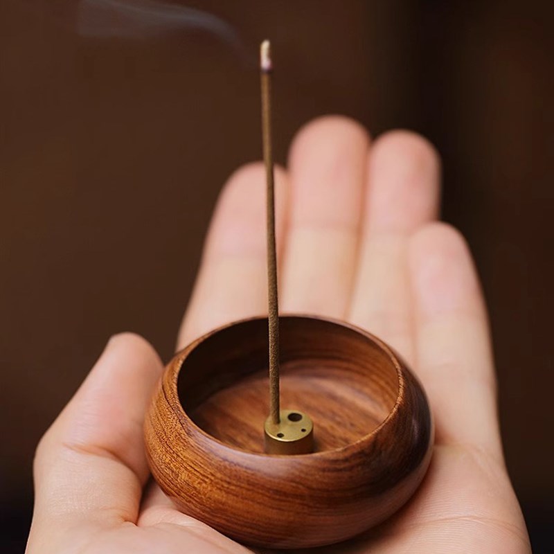 实木香插中式禅意木质香钵迷w你香炉线香座家用立式沉檀线香熏香