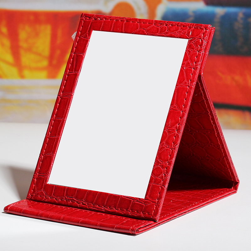 包邮 适用精致PU皮革台式化妆镜 梳妆镜便携S镜 随身折叠镜子