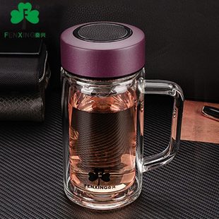 奋兴商务家用礼品喝水杯创意办公杯带把手过滤网双层泡茶杯子水杯