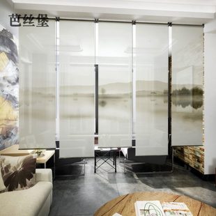 中式 饰 帘子软屏风帘隔断悬挂式 客厅茶室透明办公室卷帘窗帘升降装