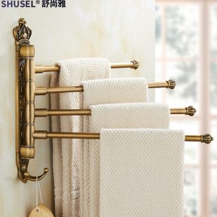 毛巾杆仿古卫生间活动旋转毛巾挂置物架浴室漱口杯架子 免打孔欧式
