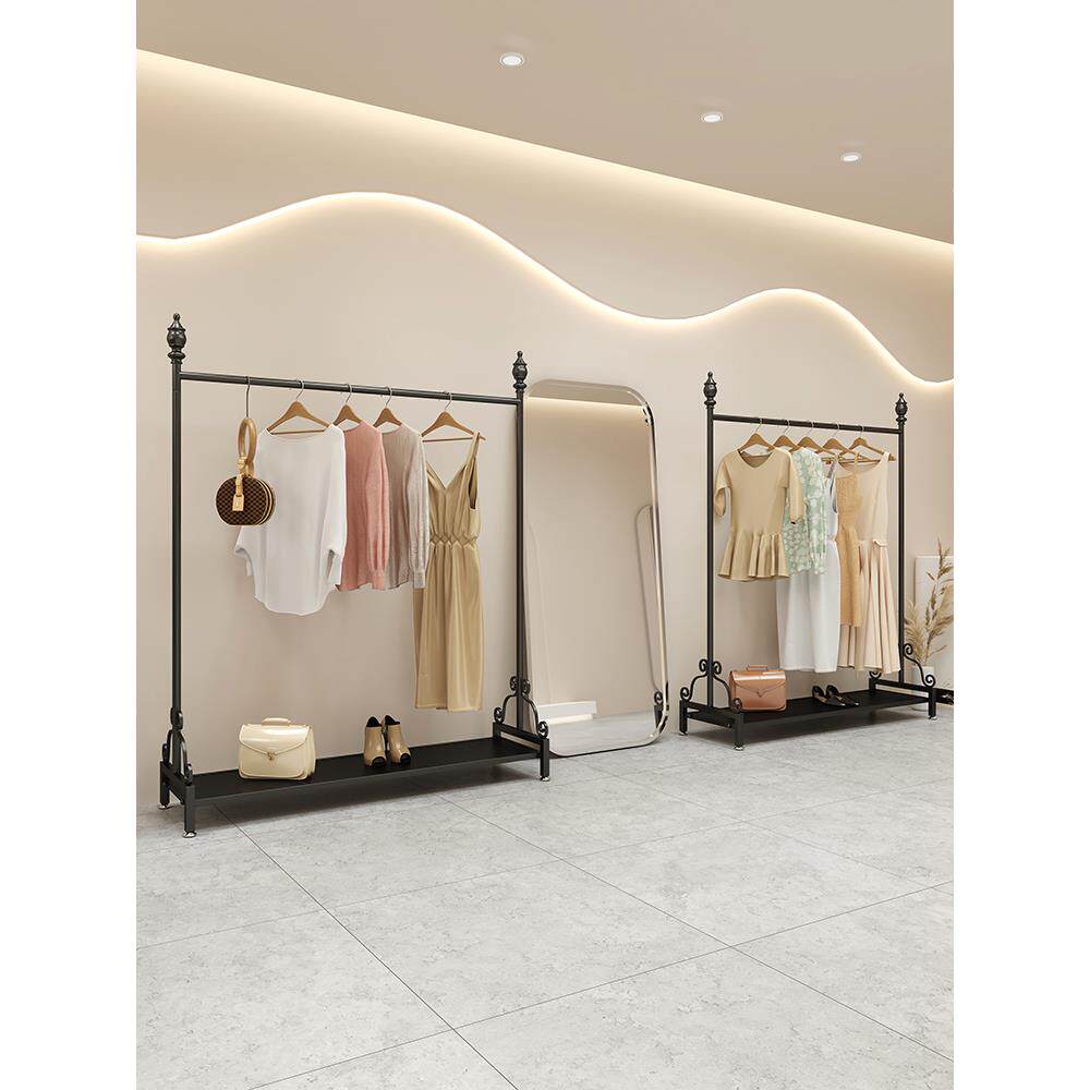 简约时尚服装店展示架黑色落地式服装货架子加粗男女挂衣架陈列架