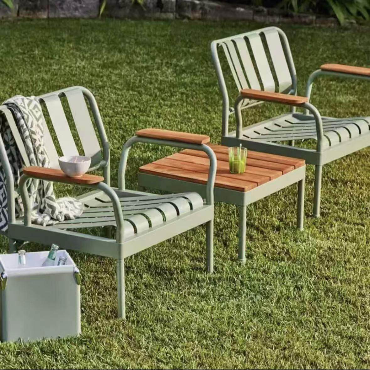 田园高级氛围感庭院露台公园咖啡奶茶店广场桌椅商场配套长凳长椅