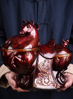 问瓷阁王顺陶瓷马摆件招财手工艺品家居客厅大漆唐马摆.件开业礼