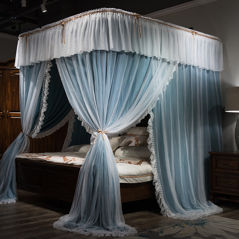 新款U型导轨蚊帐遮光布床q帘一体式1.8m床1.5家用卧室欧式双层床