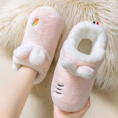 冬季棉拖鞋女冬可爱全包跟居家厚底月子鞋卡通兔子T毛毛绒情侣棉