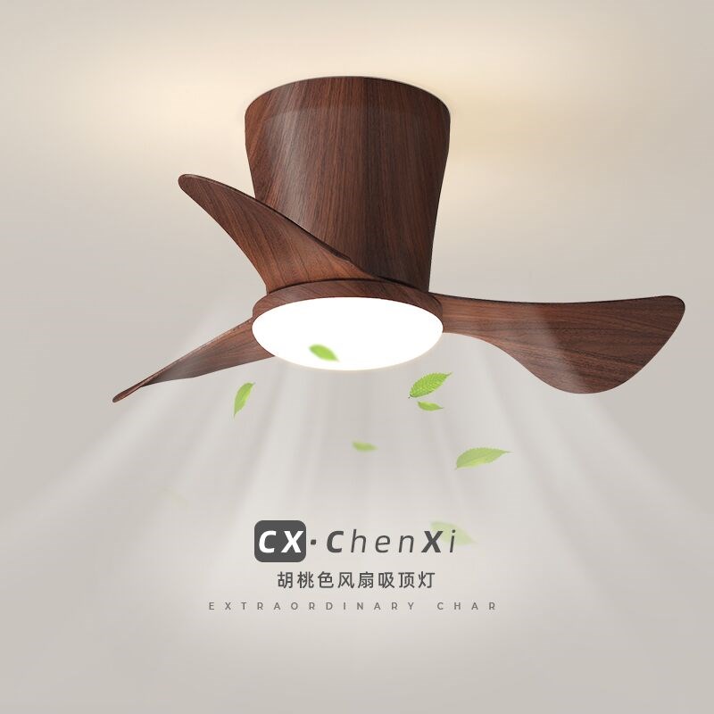 中古风卧室风扇灯吸顶灯侘寂风复古电扇灯L胡桃木色静音餐厅吊扇