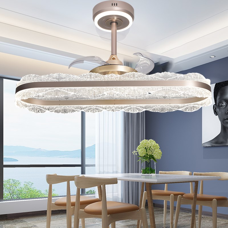 2025新款全光谱简约冰山隐y形风扇吊灯全铜电机智能语音三色变光