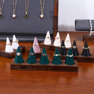 胡桃木尖指架圆锥形戒指展示架5指戒指摆放架指头首饰架珠宝道具