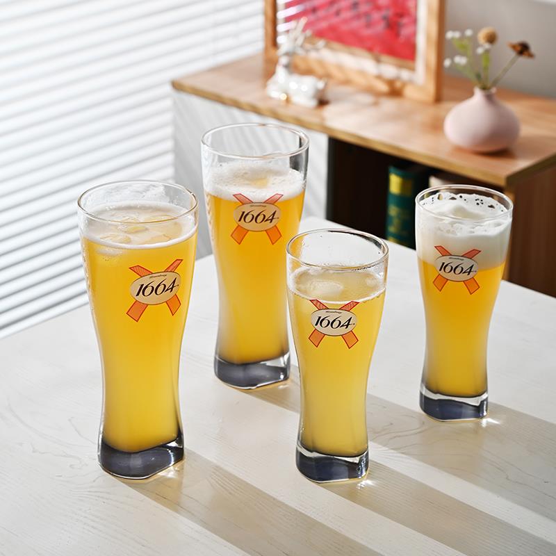 原装凯旋1664精酿啤酒玻璃杯磨砂杯蓝底桃红500ML杯白啤250ML杯