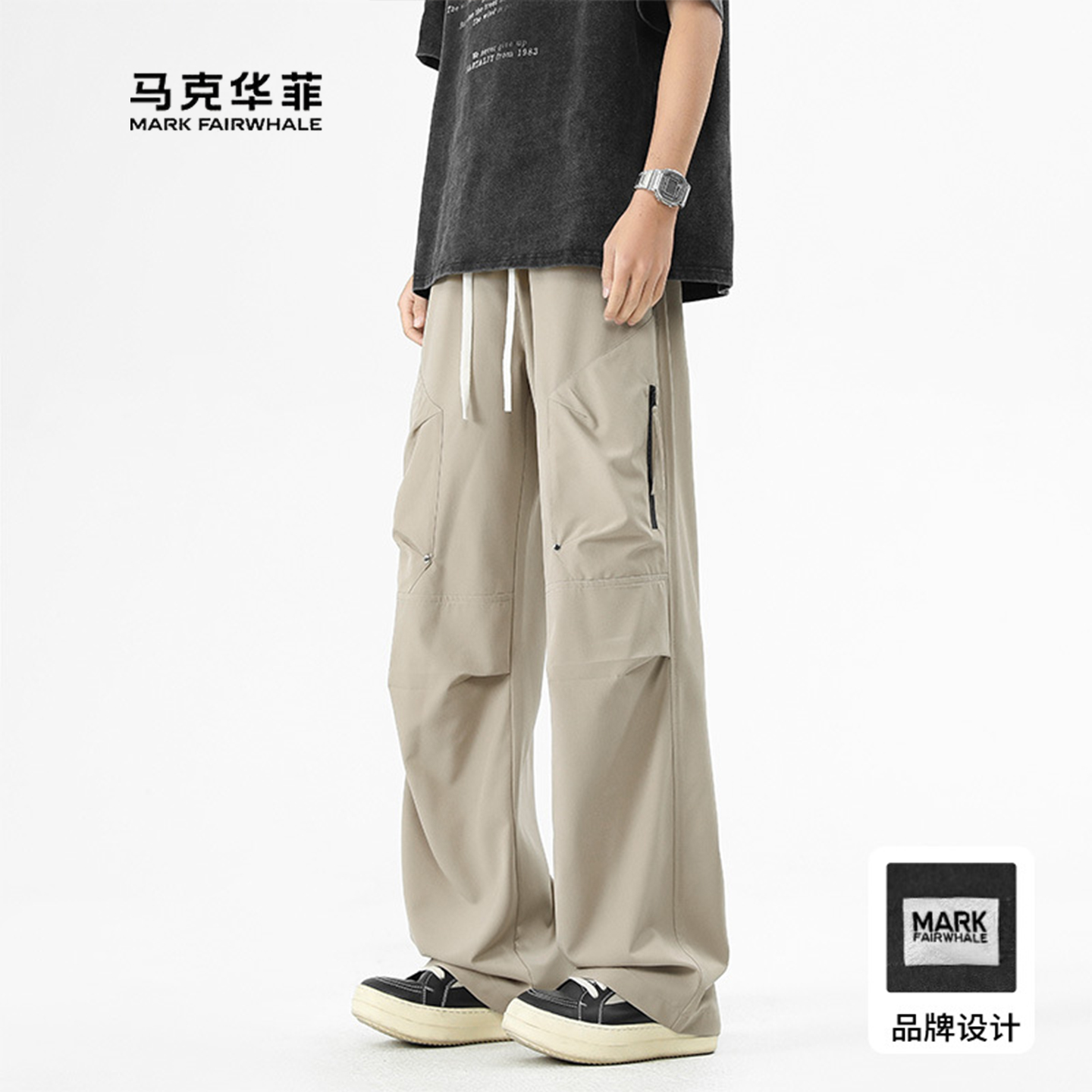 卡其色美式工装裤子男多口袋长裤