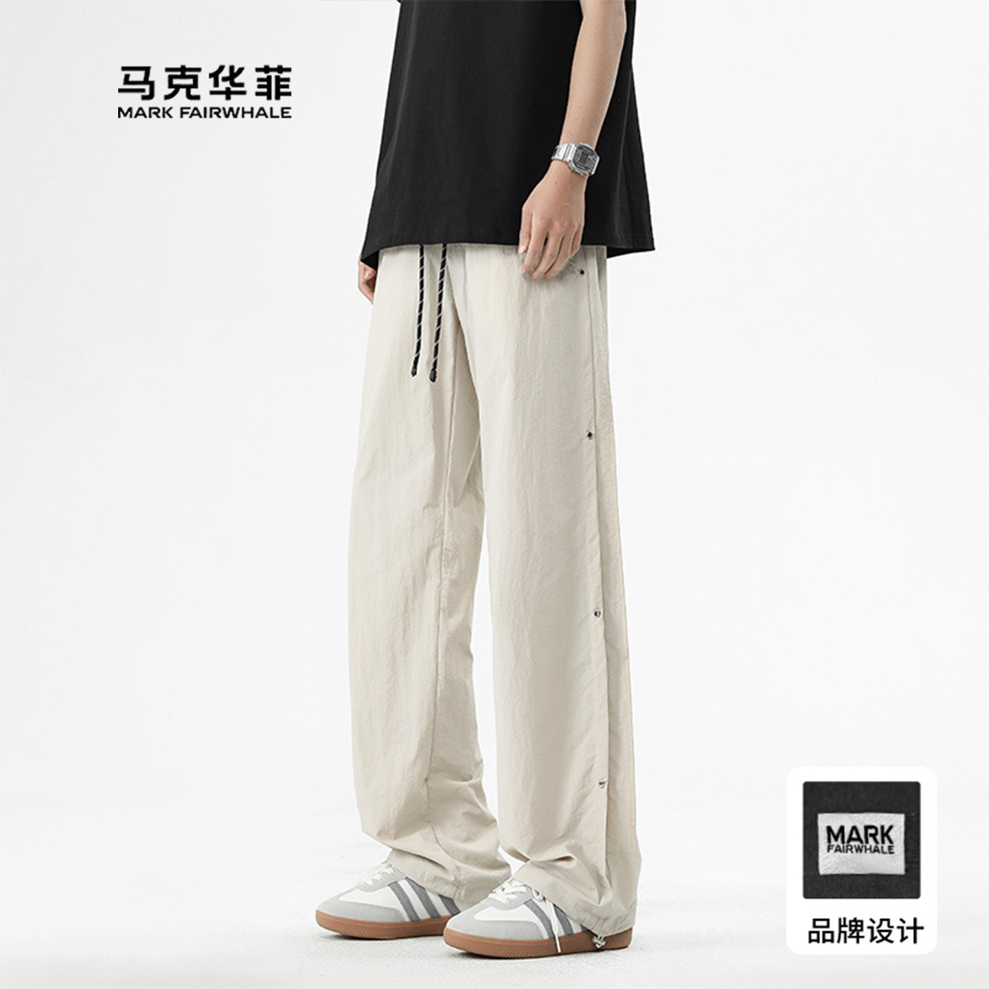 工装裤子男款松紧腰排扣设计运动