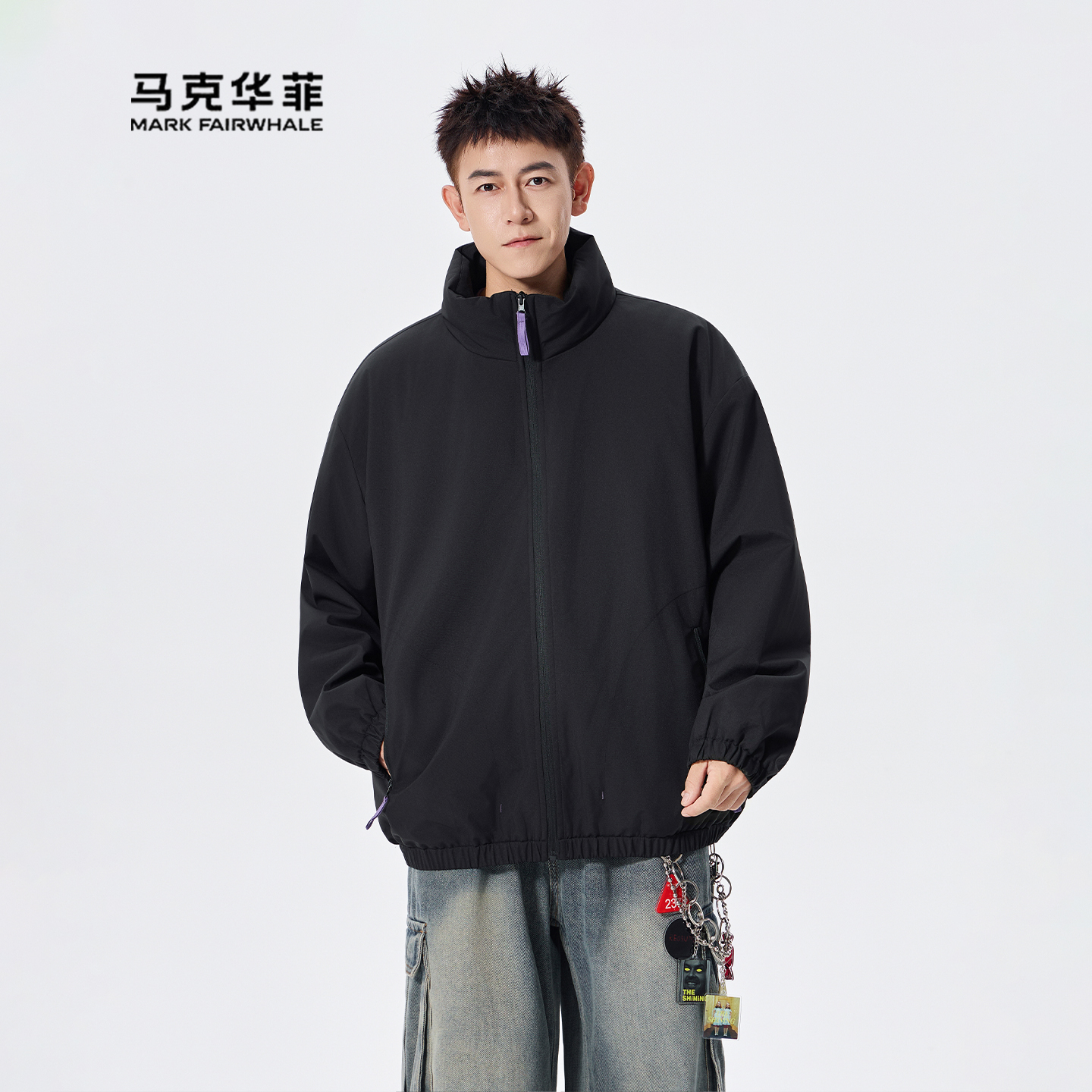 美式潮牌棉衣男秋冬纯色立领外套