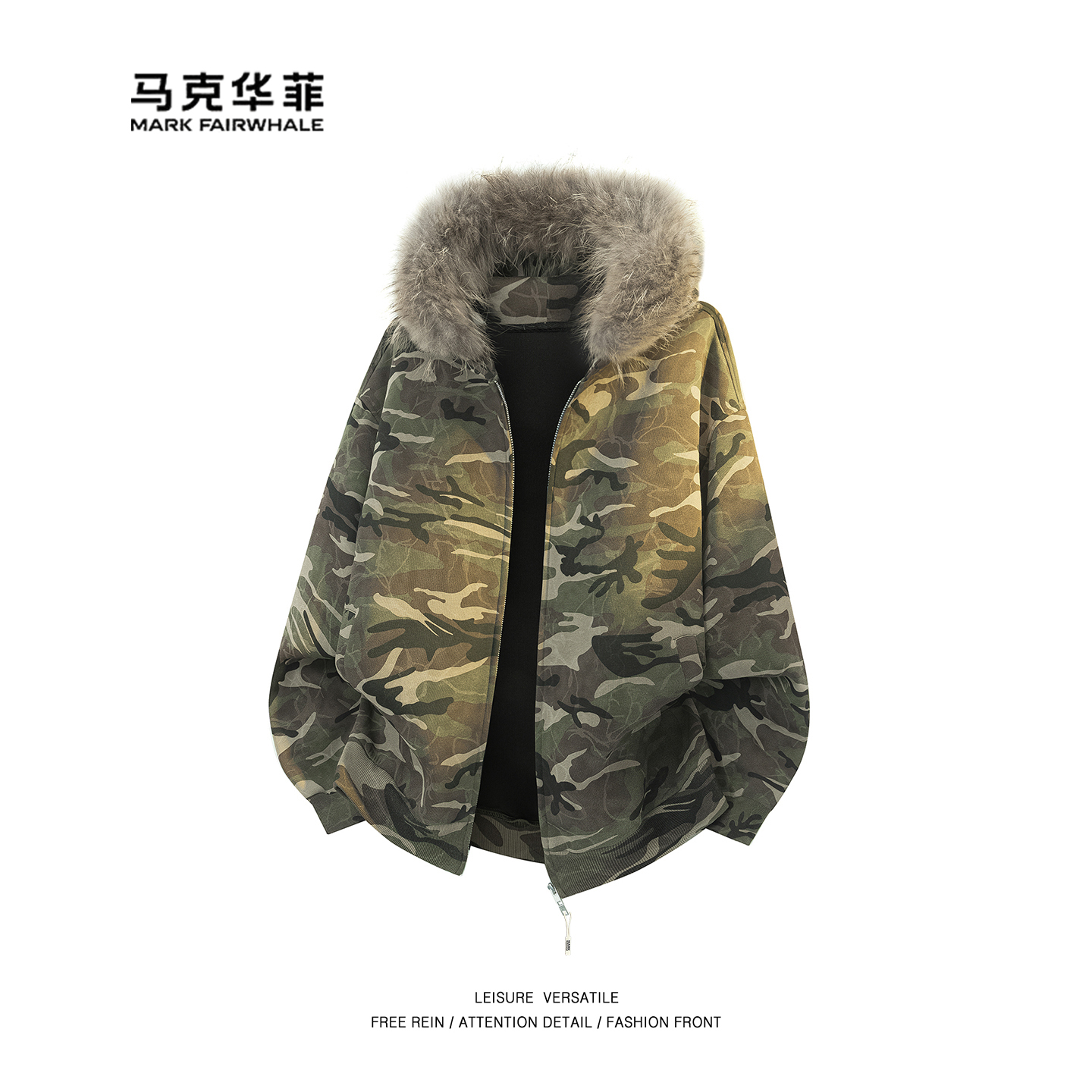 美式毛领连帽夹克男秋冬新款外套