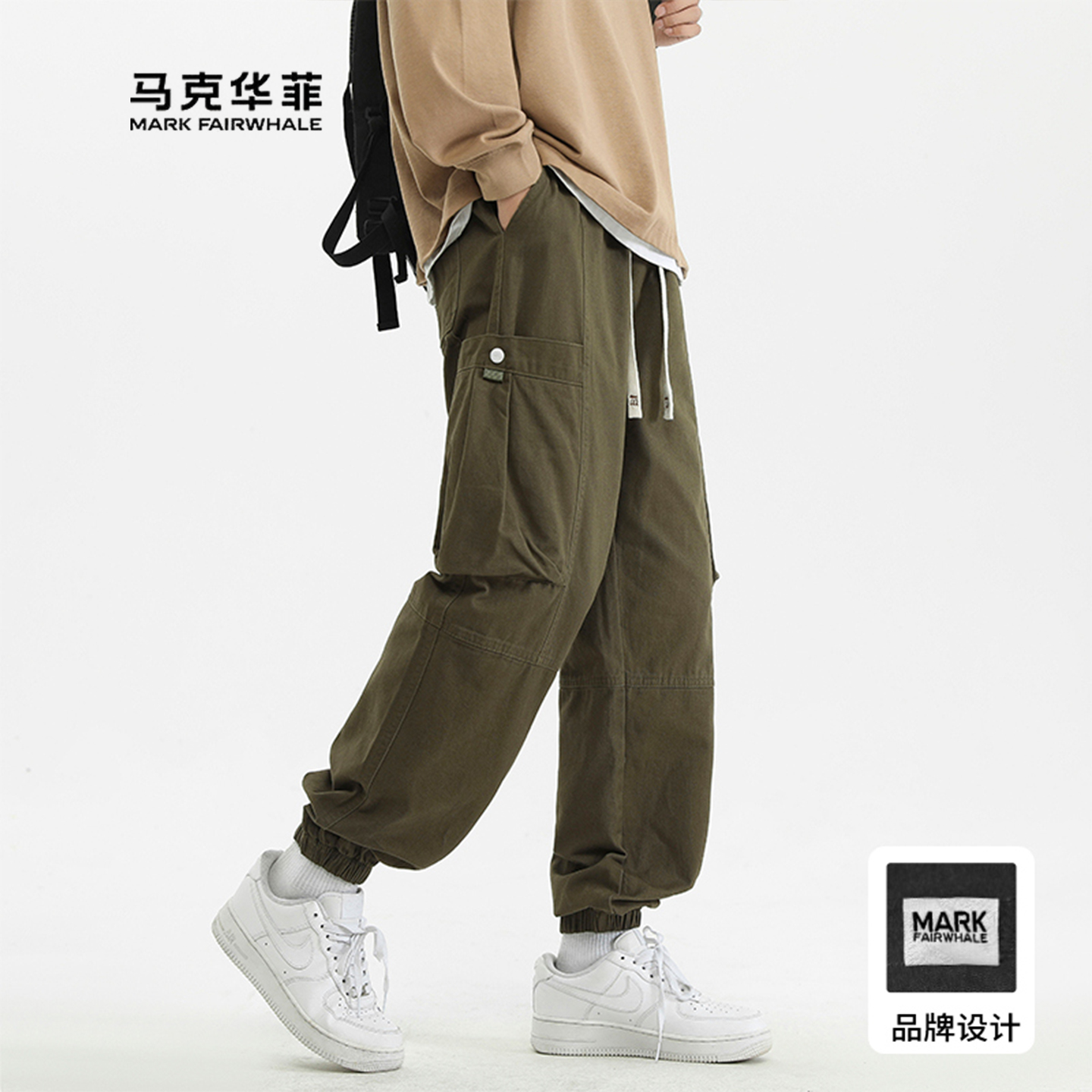 军绿色工装裤男款多口袋休闲运动