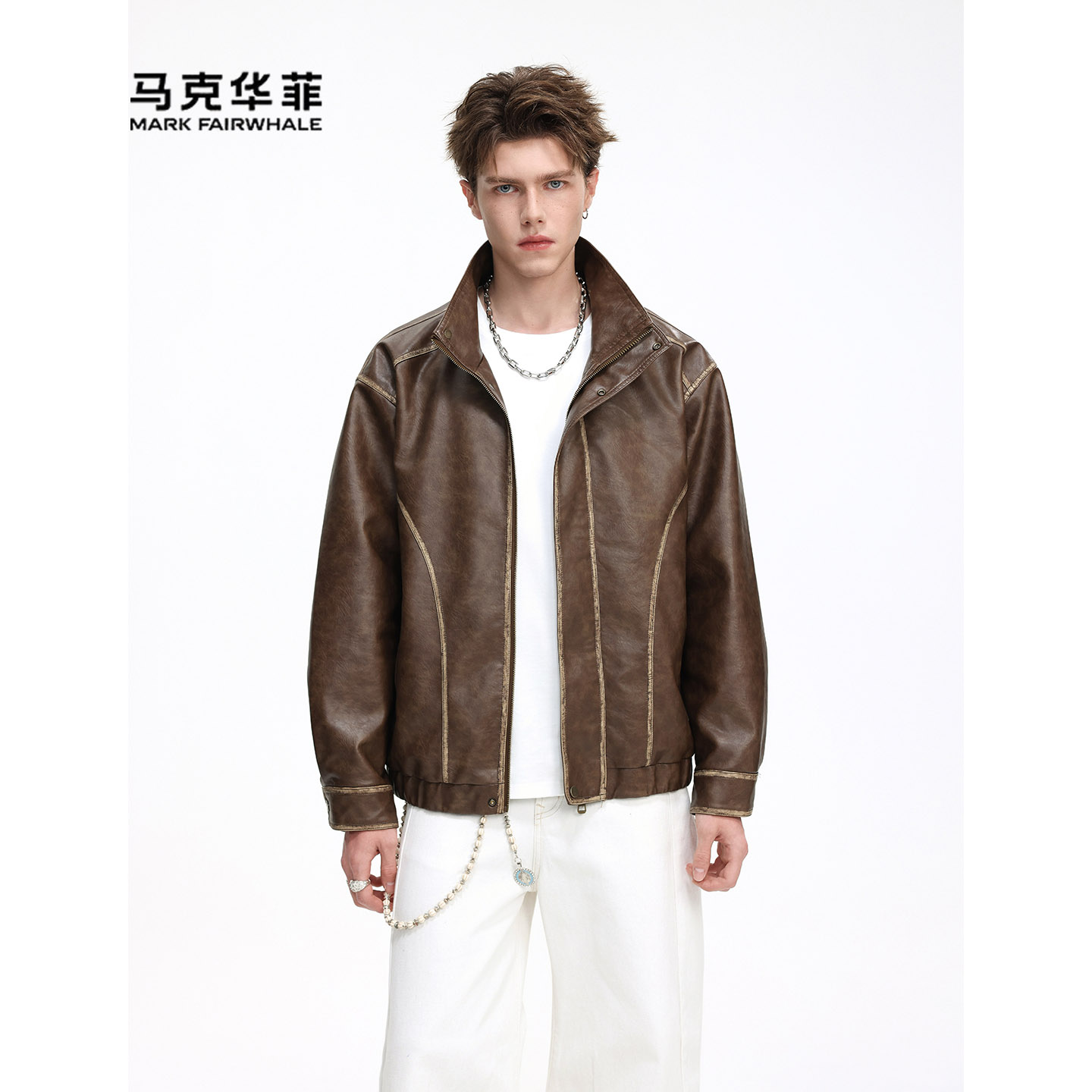 美式复古立领皮衣夹克男款机车风