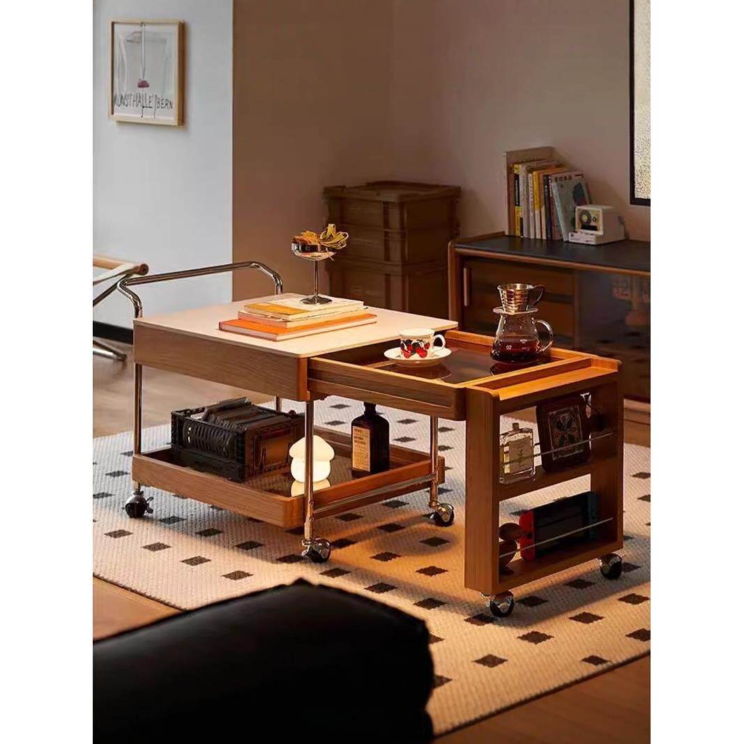 匠笙记郊野岩板茶几可伸缩移动围炉煮茶实木茶水柜中古风茶桌边几