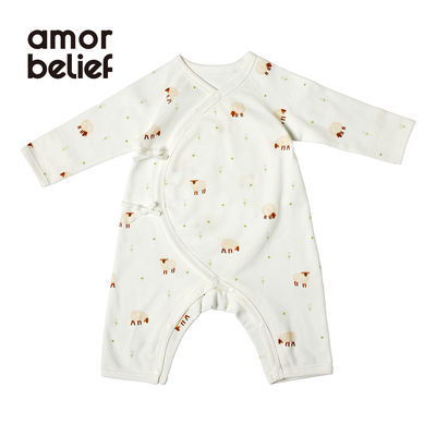 婴儿长袖偏襟连体衣护肚衣