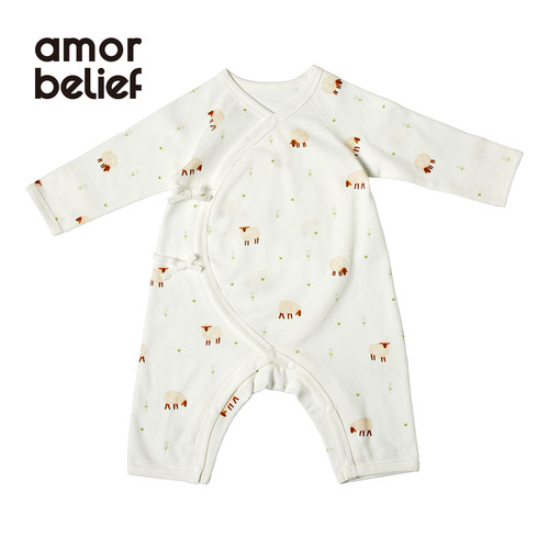 婴儿长袖偏襟连体衣护肚衣