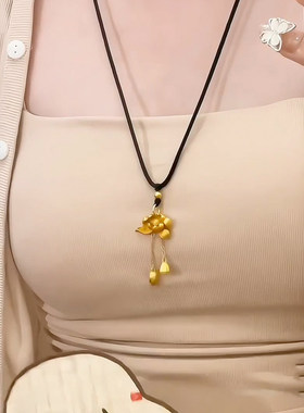古法金色莲花吊坠新中式项链国风禅意民族风两世欢荷花编绳毛衣链