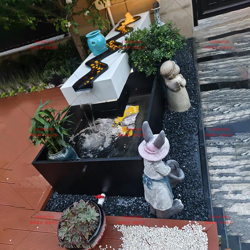 不锈钢流水摆件户外庭院花园水景装饰循环水景观瀑布喷泉成品鱼池