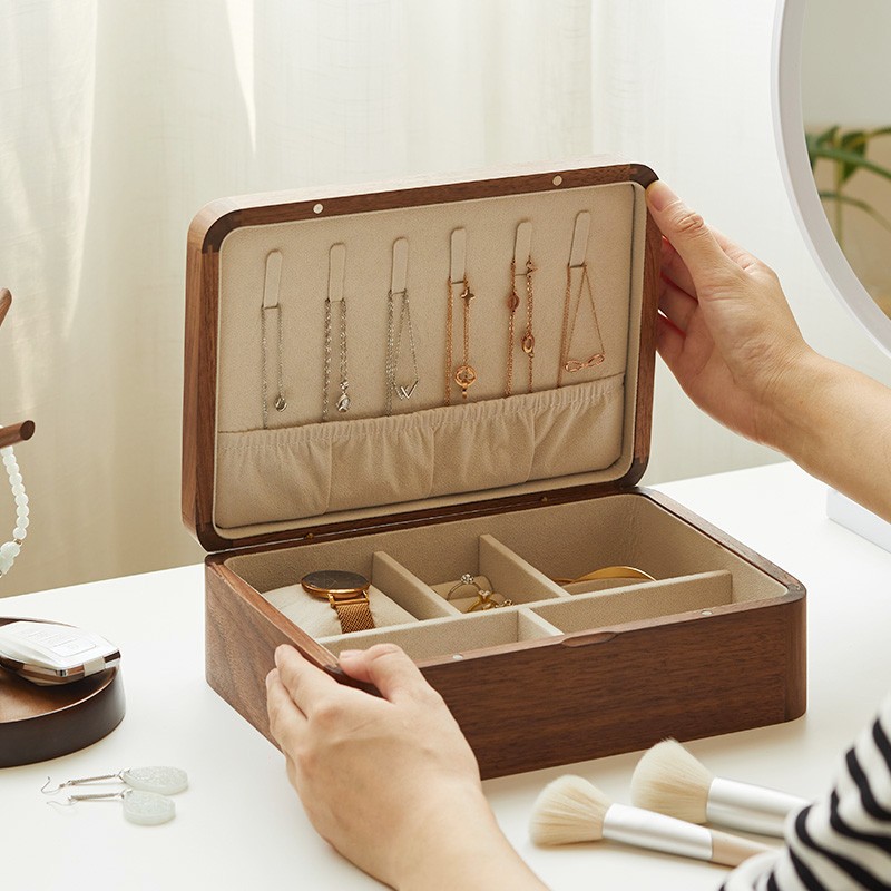 木质首饰盒家用珠宝收纳盒大容量分格耳环耳钉项链饰品盒轻奢礼物