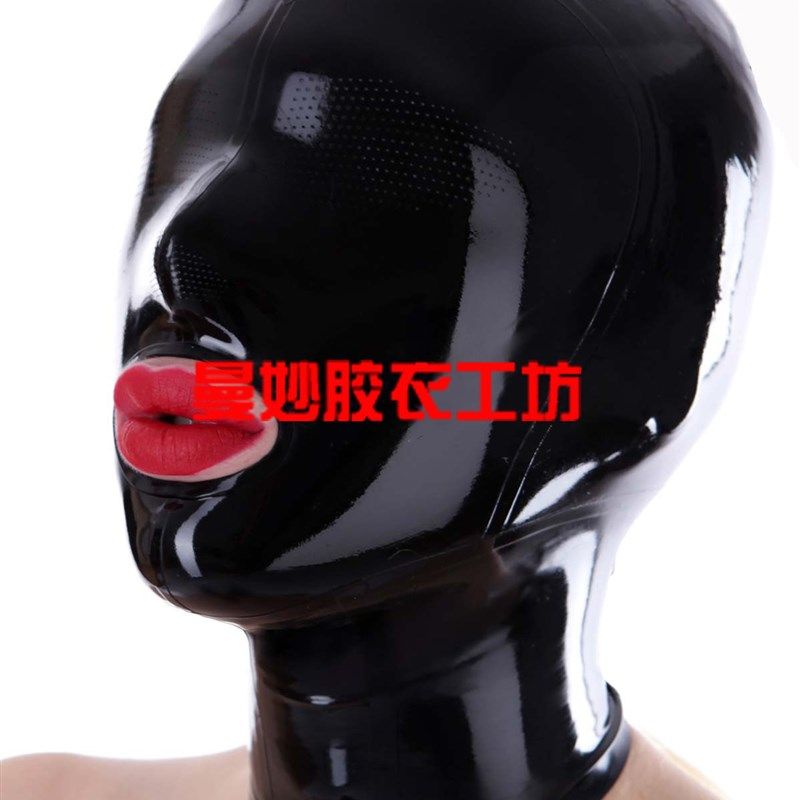 曼妙 乳胶衣 乳胶头套面具 乳胶全包头套微孔 窒息包裹面罩