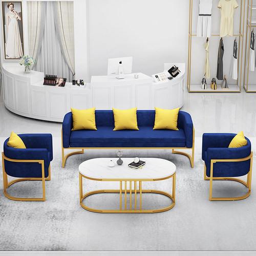 北欧布艺小沙发铁艺简约现代服装店轻奢茶几双人办公洽谈桌椅组合