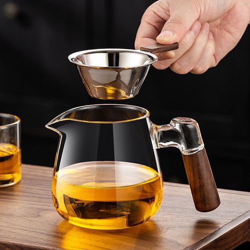 新款加厚玻璃公道杯胡桃木把茶海分茶器茶漏茶具配件高档耐热公杯